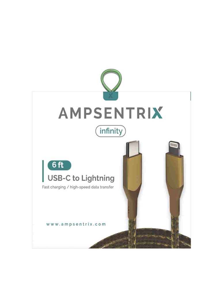 Câble USB-C vers Lightning non-MFI - 2m - Ampsentrix - Infinity - Or