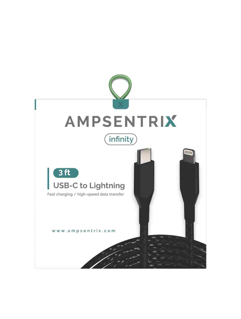Câble USB-C vers Lightning non-MFI - 1m - Ampsentrix - Infinity - Noir