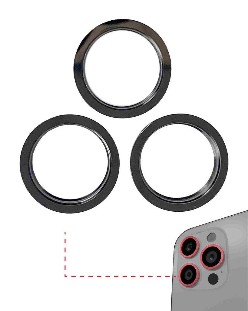 Pack de 10 anneaux de protection lentille caméra arrière compatible iPhone 11 Pro et 11 Pro Max - 3 pièces par lot - Noir