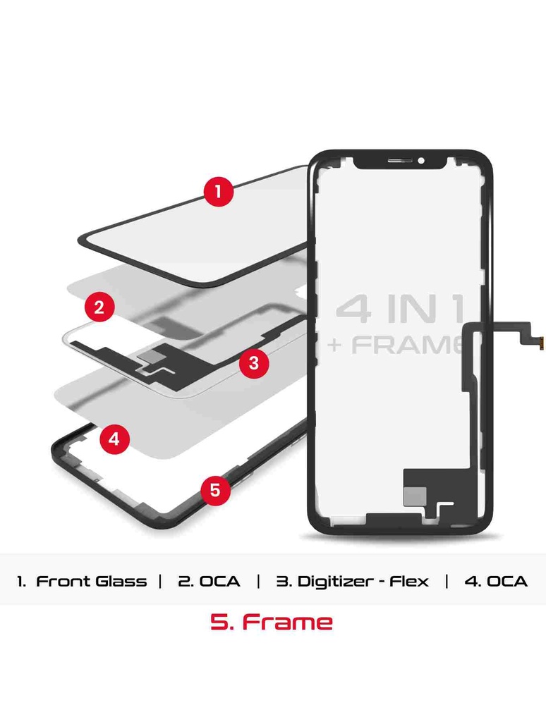 4 en 1 vitre tactile avec double OCA préinstallé et Long touch - compatible iPhone XS - OCA Master