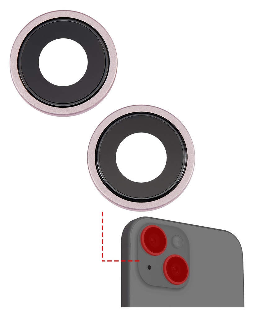 Lentille caméra arrière avec support Compatible IPhone 15 / 15 Plus - Premium - Rose - 2 pièces