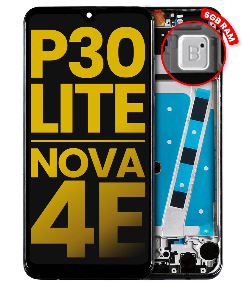 Bloc écran LCD avec châssis compatible Huawei P30 Lite - Nova 4E - 6GB RAM - Reconditionné - Toutes couleurs