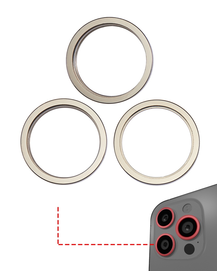 Anneau de protection de lentille de caméra arrière compatible iPhone 14 Pro - 14 Pro Max - 3 Pièces - Or