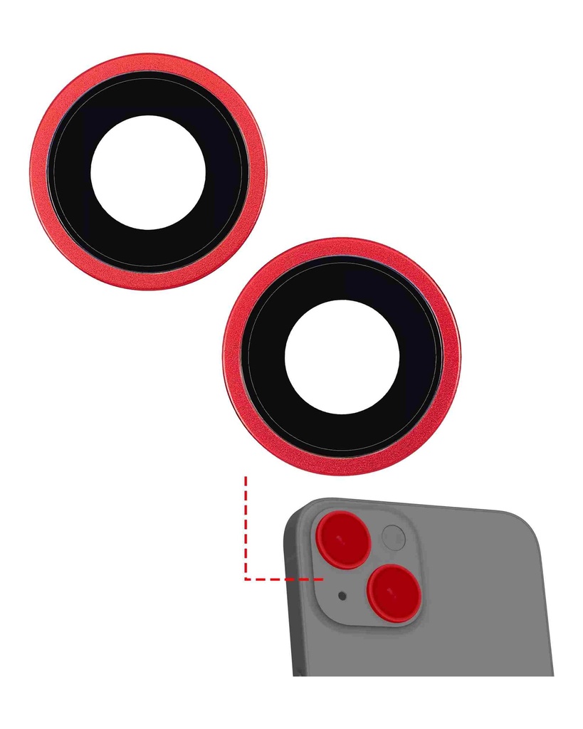 Lentille caméra arrière avec support et anneau compatible iPhone 14 et 14 Plus - 2 pièces - Aftermarket Plus - Rouge