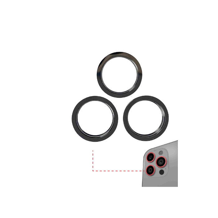 Pack de 10 anneaux de protection de lentille caméra arrière compatible iPhone 12 Pro - 3 pièces par lot - Graphite