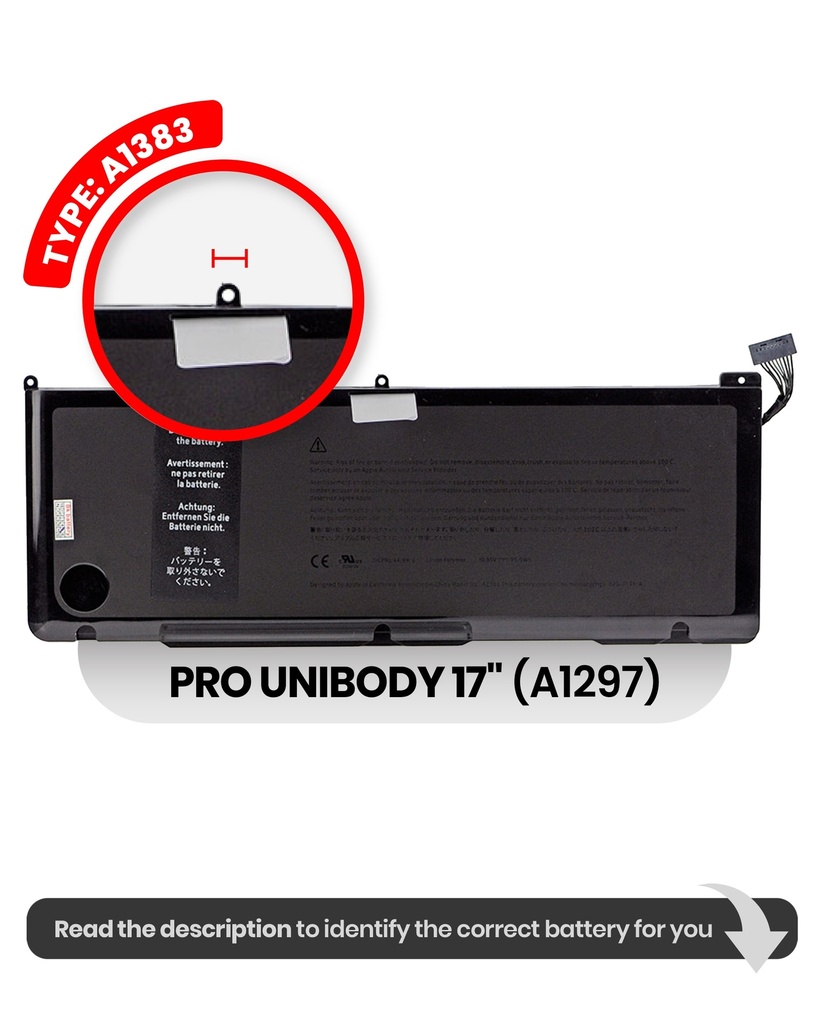 Batterie A1383 compatible pour MacBook Pro Unibody 17" - A1297 Début 2011