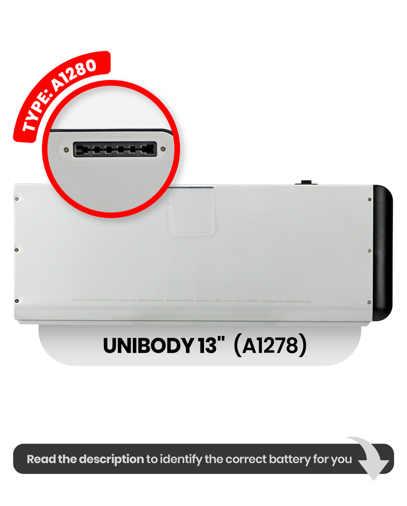 Batterie A1280 compatible pour MacBook Pro Unibody 13" A1278 - Fin 2008