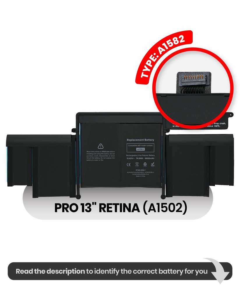 Batterie A1582 compatible pour MacBook Pro Retina 13" - A1502 Début 2015