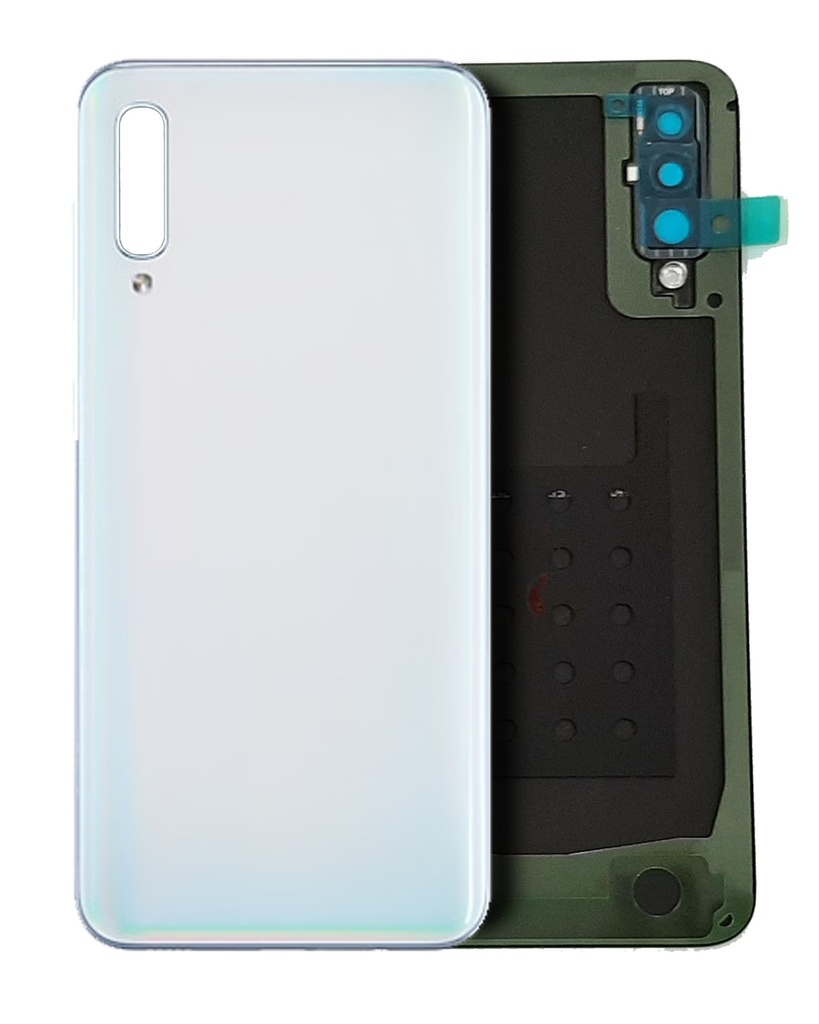 Vitre arrière sans logo avec adhésif et lentille compatible pour SAMSUNG A50 - A505 - Blanc