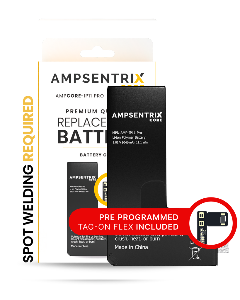 Batterie à souder avec Tag-on Flex compatible iPhone 11 Pro Apple - AmpSentrix Core