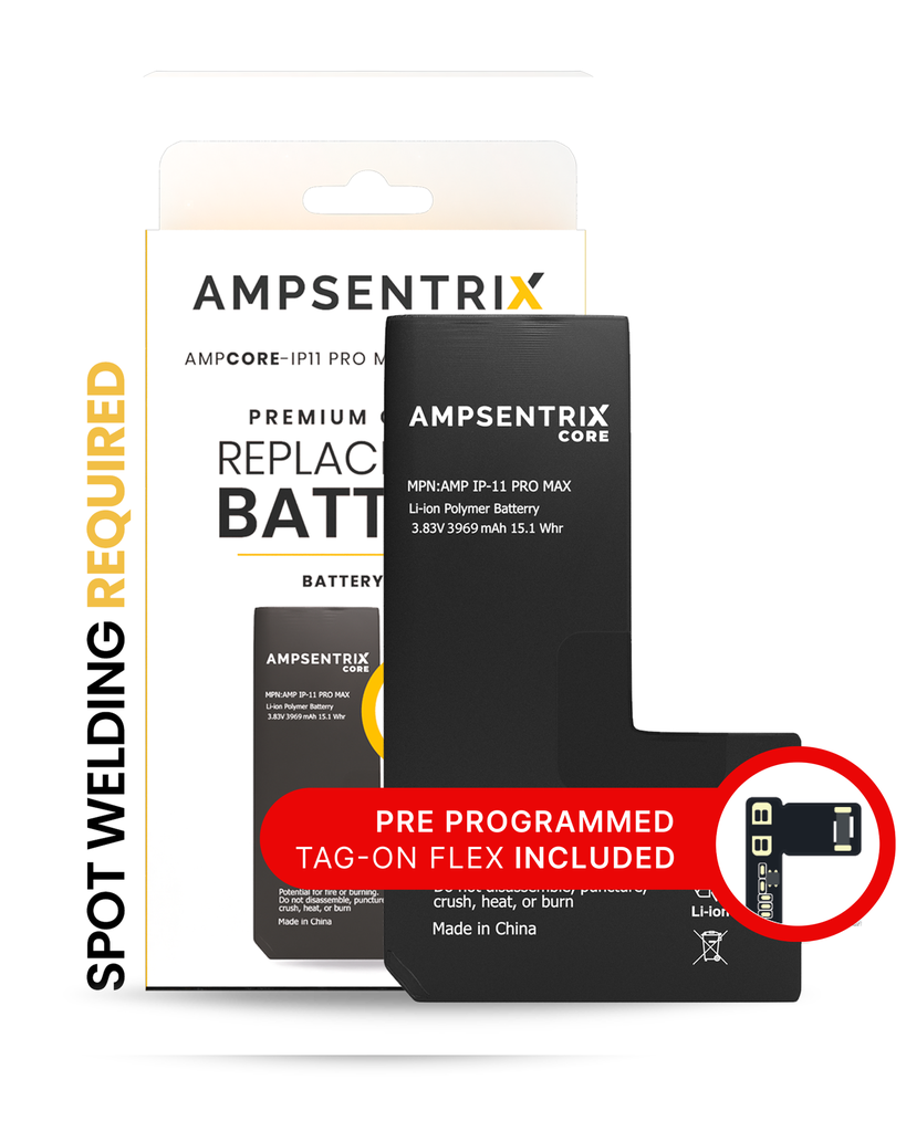 Batterie à souder avec Tag-on Flex compatible iPhone 11 Pro Max Apple - AmpSentix Core