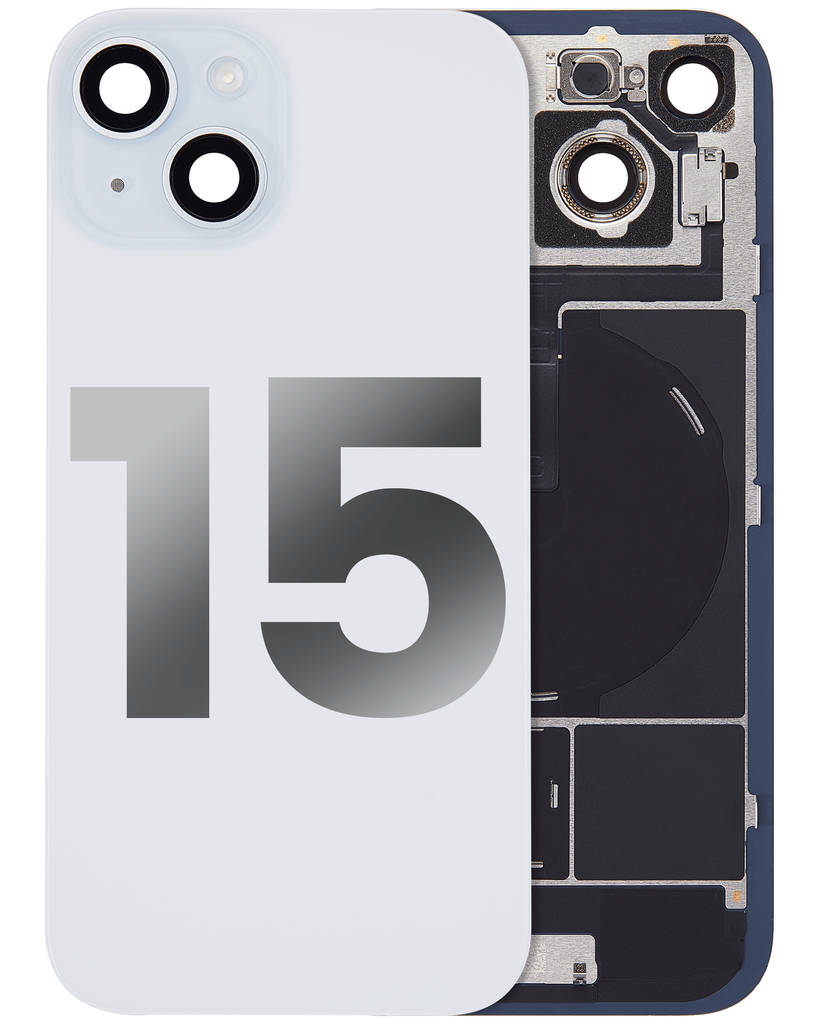 Vitre arrière avec adhésif et MagSafe original pour iPhone 15 - Avec Logo - Grade A - Bleu
