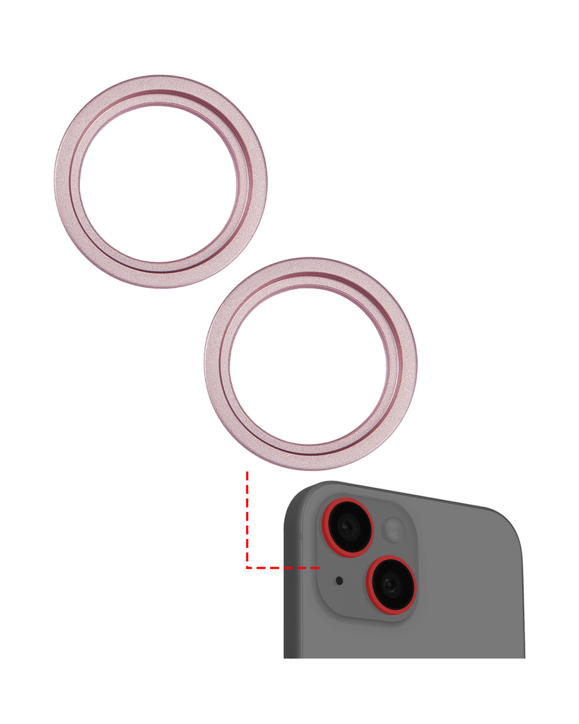 Anneau de protection de lentille caméra arrière compatible  iPhone 15 - 15 Plus - Aftermarket Plus - Rose - 2 pièces