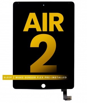 [107082005402] Bloc écran LCD et tactile pour iPad Air 2 (Nappe smart cover pré-installée) - Noir - PREMIUM - Reconditionné