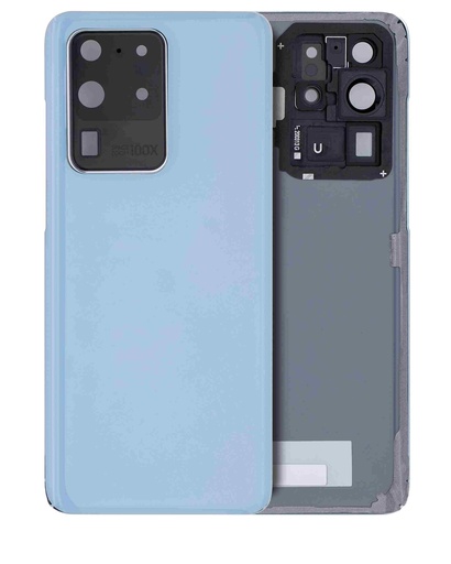 [107082074437] Vitre arrière avec lentille caméra compatible SAMSUNG S20 Ultra - Sans logo - Aftermarket Plus - Bleu