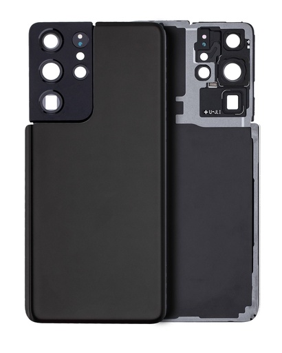 [107082086728] Vitre arrière avec lentille caméra compatible Samsung Galaxy S21 Ultra - No Logo - Aftermarket Plus - Phantom Black