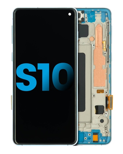 [107082020109] Bloc écran LCD avec châssis - sans capteur d'empreintes digitales compatible Samsung Galaxy S10 - Aftermarket Plus: TFT - Prism Blue