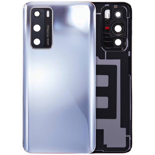 [107085008939] Vitre arrière avec lentille caméra compatible Huawei P40 - Silver Frost