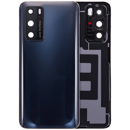 [107085008938] Vitre arrière avec lentille caméra compatible Huawei P40 - Noir