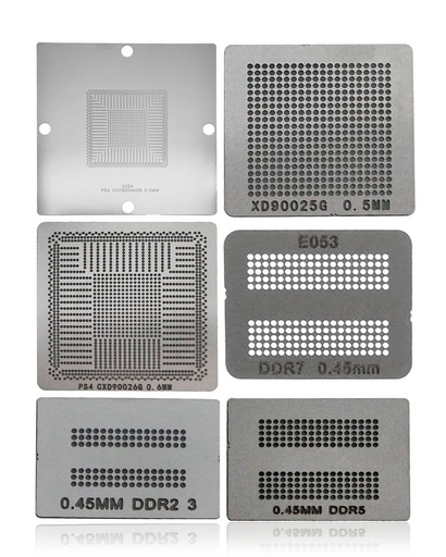 [109082006751] Ensemble 6 pièces Stencil pochoirs de rebillage BGA compatible PlayStation 4 - 90044 - 90026 - 90025 - DDR5 - DDR7 - DDR2-3