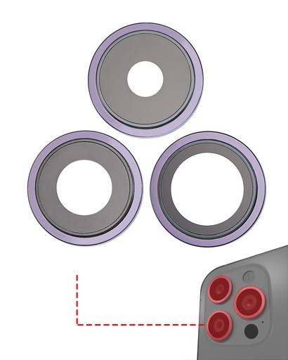 [107082128734] Lentille caméra arrière avec support compatible iPhone 14 Pro - 14 Pro Max - 3 pièces - Premium - Deep Purple
