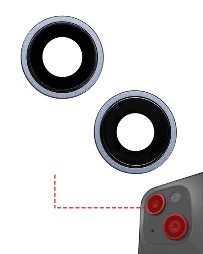 [107082129078] Lentille caméra arrière avec support et anneau - 2 pièces - compatible iPhone 14 et 14 Plus - Premium - Bleu