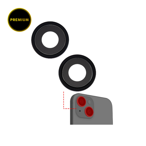 [107082130668] Lentille caméra arrière avec support compatible iPhone 15 - 15 Plus - 2 pièces - Premium - Noir