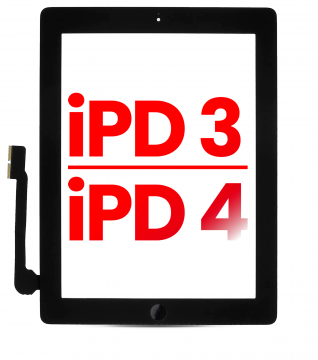 [107082005107] Vitre tactile compatible pour iPad 3/iPad 4 (bouton Home préinstallé pour iPad 4) - Aftermarket Plus - Noir