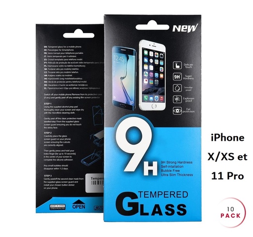 [A-01345] Pack de 10 verres trempés pour iPhone X - XS - 11 Pro