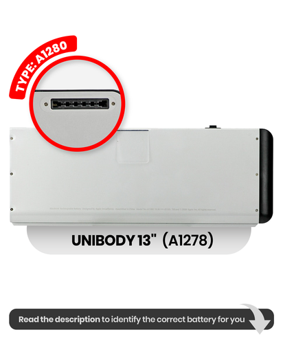 [107082068062] Batterie A1280 compatible pour MacBook Pro Unibody 13" A1278 - Fin 2008