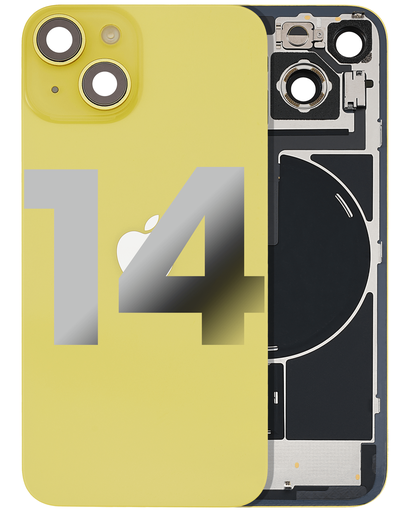 [107084001399] Vitre arrière avec adhésif et NFC original compatible iPhone 14 - Avec Logo - Grade A - Jaune