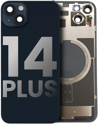 [107082085475] Vitre arrière avec plaque en métal avec MagSafe pré installé pour iPhone 14 Plus - Grade A - Noir minuit