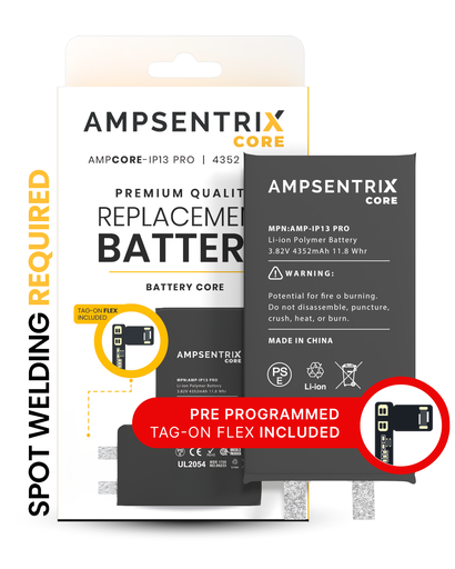 [107082071220] Batterie à souder avec Tag-On Flex compatible pour iPhone 13 Pro - AmpSentrix