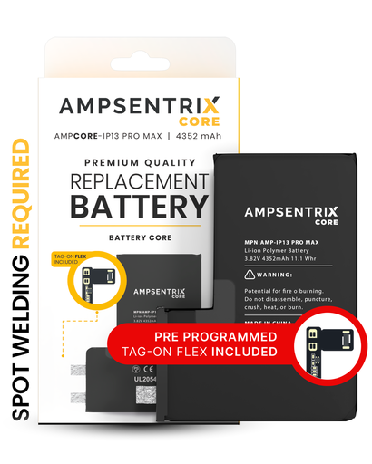 [107082071221] Batterie SANS BMS avec Tag-On Flex compatible pour iPhone 13 Pro Max - AmpSentrix Core