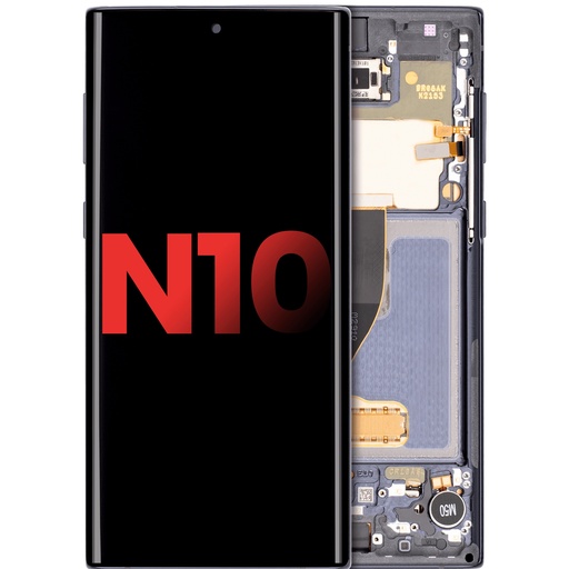 [107081015461] Bloc écran OLED avec châssis compatible SAMSUNG Note 10 - Aftermarket Plus - Aura Noir