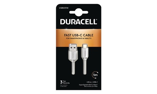 [USB5031W] Câble USB-A vers USB-C 3.0 1M - Duracell - Blanc