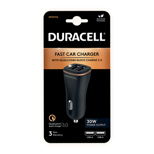[DR6010A] Chargeur de voiture double USB-A 27W - Duracell - Noir
