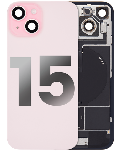 [107082130547] Vitre arrière avec adhésif et MagSafe original pour iPhone 15 - Avec Logo - Grade A - Rose