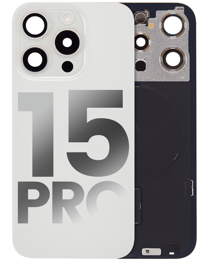 [107082130442] Vitre arrière avec adhésif et MagSafe original pour iPhone 15 Pro - Avec Logo - Grade A - Blanc Titane