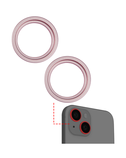 [107082130312] Anneau de protection de lentille caméra arrière compatible  iPhone 15 - 15 Plus - Aftermarket Plus - Rose - 2 pièces