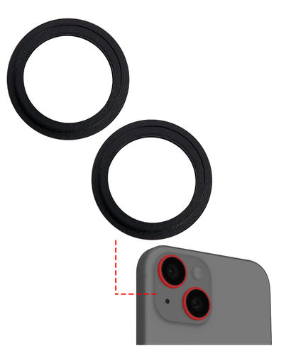 [107082130308] Anneau de protection de lentille caméra arrière compatible iPhone 15 - 15 Plus - Aftermarket Plus - Noir - 2 pièces