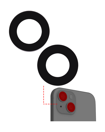 [107082130302] Lentille caméra arrière verre seul avec adhésif compatible iPhone 15 - 15 Plus - Aftermarket Plus - 2 pièces