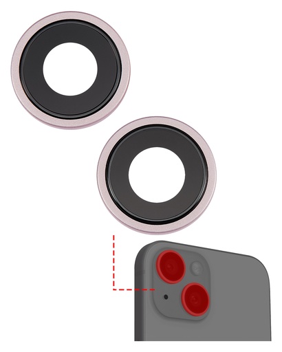 [107082130672] Lentille caméra arrière avec support Compatible IPhone 15 / 15 Plus - Premium - Rose - 2 pièces