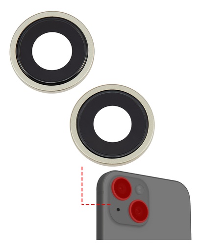[107082130671] Lentille caméra arrière avec support Compatible IPhone 15 / 15 Plus - Premium - Jaune- 2 pièces